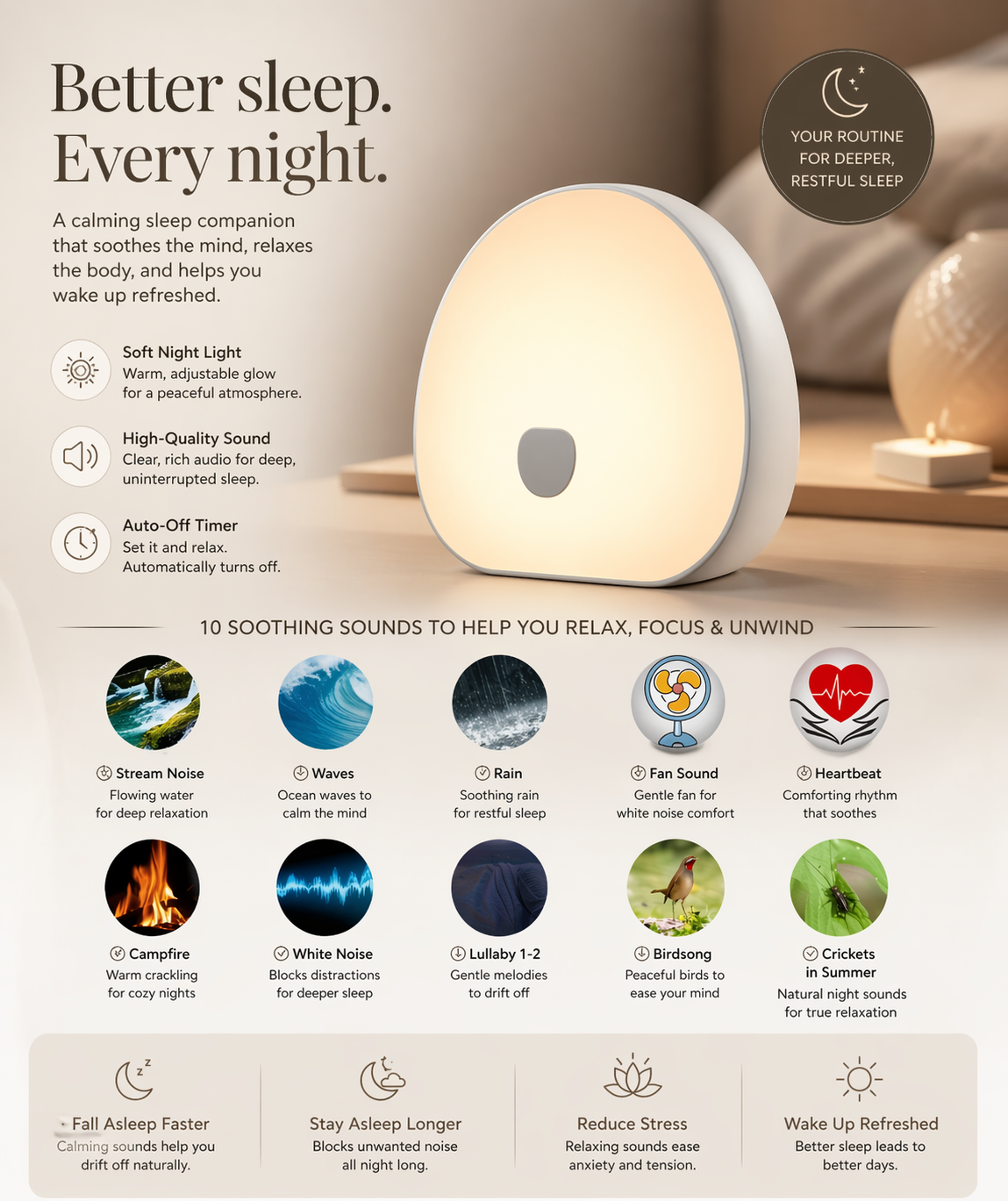 White Noise Sleep Night Light